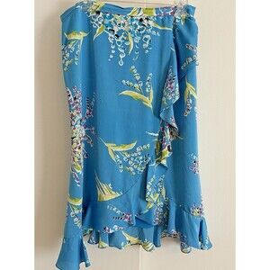 VALERIE STEVENS BLUE FLORAL SILK SKIRT RAMP SIZE 12 PETITE
